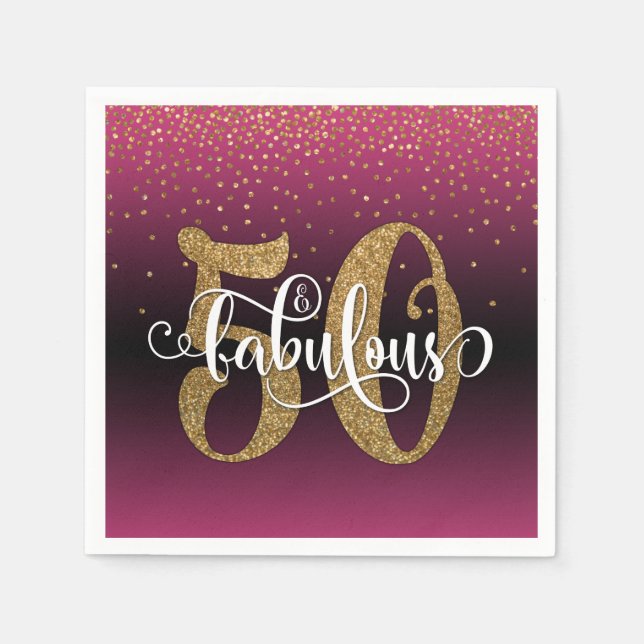 Serviette En Papier Parties scintillant & Script 50 & Fabuleux, Hot Ro (Devant)