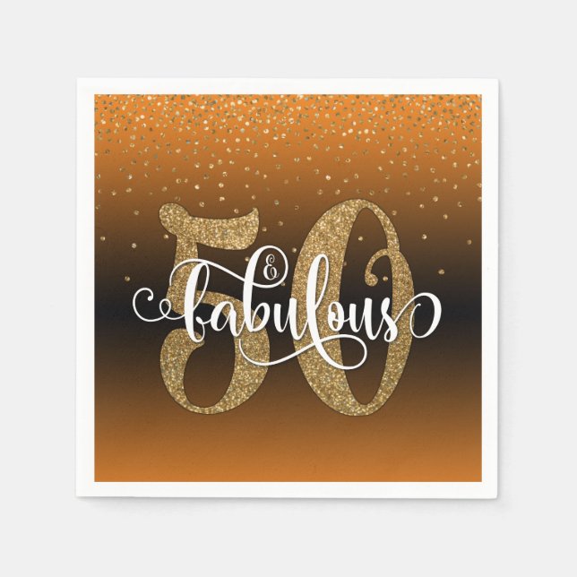 Serviette En Papier Parties scintillant, Script 50 & Fabuleux Orange & (Devant)