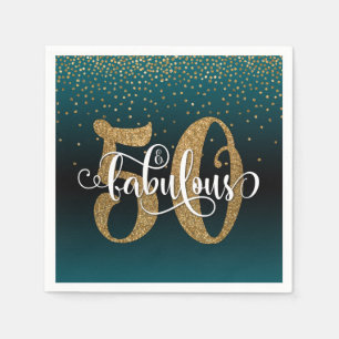 Serviette En Papier Parties scintillant + Script 50 & Fabuleux, Turquo