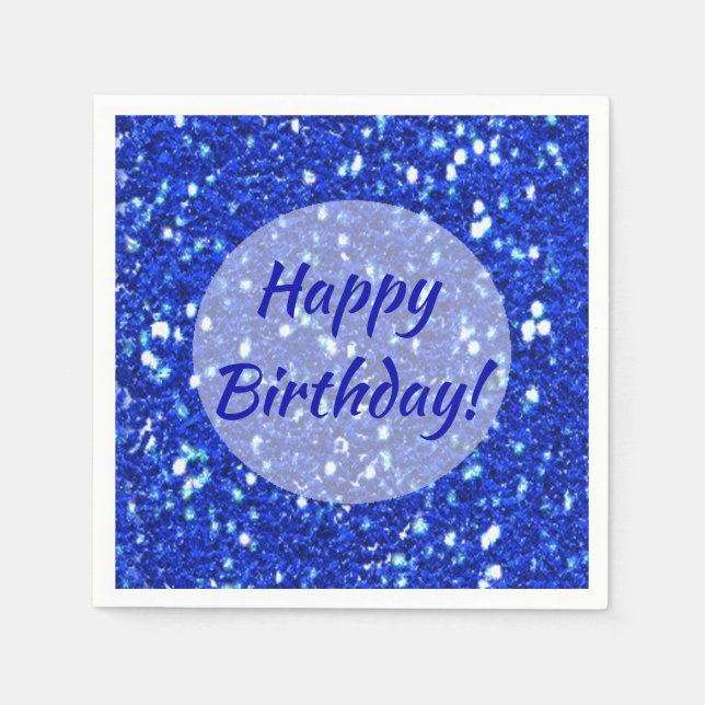 Serviette En Papier Parties scintillant Sparkly Royal Blue Joyeux anni (Devant)