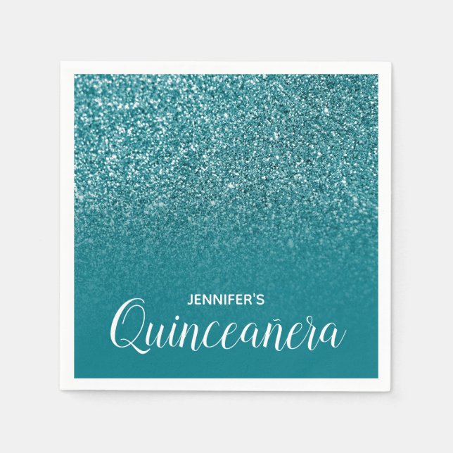 Serviette En Papier Parties scintillant Turquoise bleue Ombre Quincean (Devant)