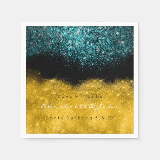 Serviette En Papier Parties scintillant turquoise Turquoise Gold Black (Devant)