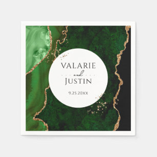 Serviette En Papier Parties scintillant verte en marbre Mariage