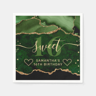 Serviette En Papier Parties scintillant verte et or Agate Marbre doux 