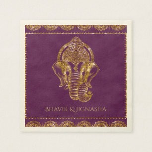 Serviette En Papier Parties scintillant violet et or Mariage indien Na