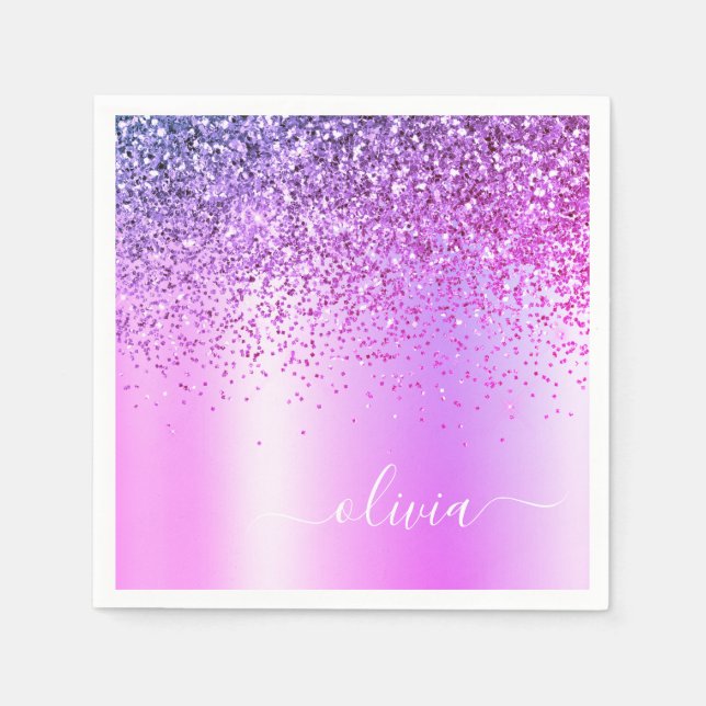 Serviette En Papier Parties scintillant violet Monogramme Nom Luxury G (Devant)