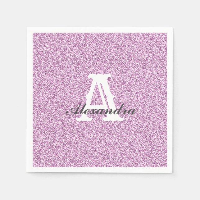 Serviette En Papier Parties scintillant violette et étincelle Monogram (Devant)