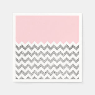 Serviette En Papier Parties scintillantes roses et argentées Chevron