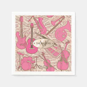 Serviette En Papier Partition et instruments de musique rose/ivoire ID