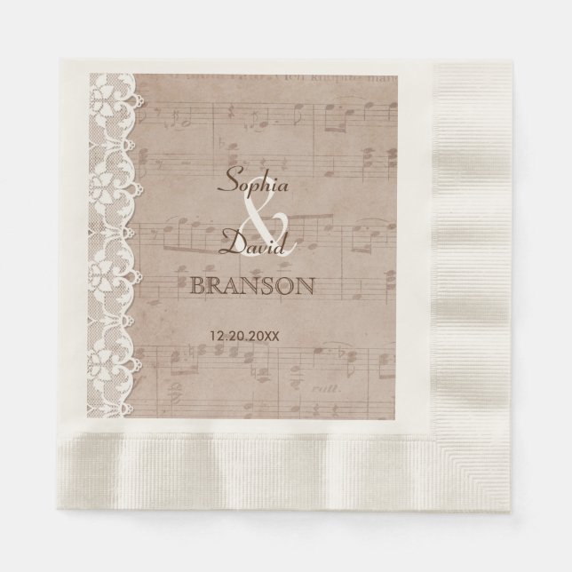 Serviette En Papier Partition Vintage romantique & Mariage dentelle (Devant)