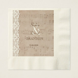 Serviette En Papier Partition Vintage romantique & Mariage dentelle