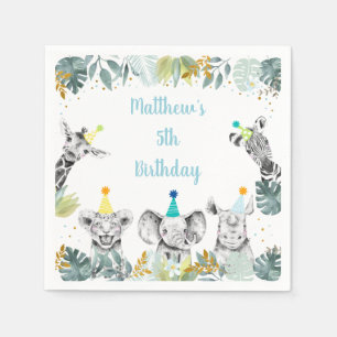 Serviette En Papier Party Animal Blue Gold Safari Anniversaire