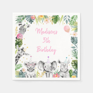 Serviette En Papier Party Animal rose or Tropical Safari Anniversaire
