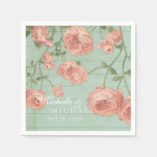 Serviette En Papier Party Jolie rose rose Pêche Rose clôture en bois