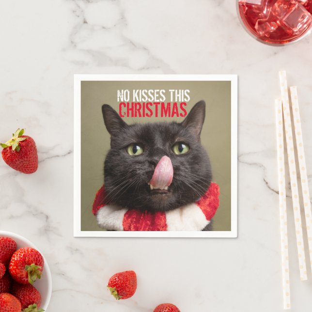 Serviette En Papier Pas de baisers cette langue de chat drôle de Noël (En situation)