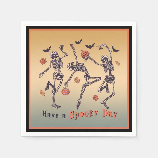 Serviette En Papier Passe Une Éffrayante Journée ! Skeletons d'Hallowe (Devant)