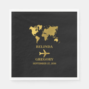 Serviette En Papier Passeport de mariage de destination Monde Noir Or