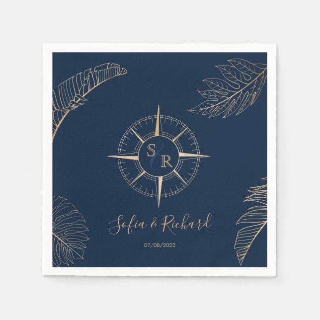 Serviette En Papier Passeport Destination Mariage Palm Compass Monogra (Devant)