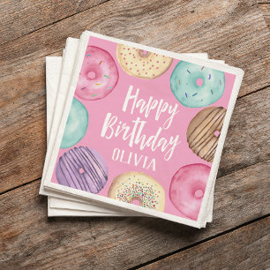 Serviette En Papier Pastel Aquarelle Donut Personnalisé Anniversaire