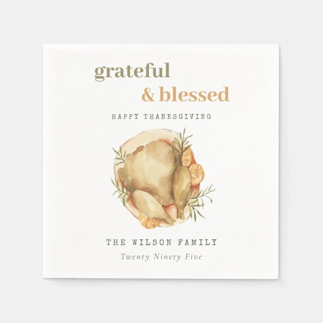 Serviette En Papier Pastel Aquarelle Elégante Turquie Repas Thanksgivi (Devant)