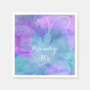 Serviette En Papier Pastel Aquarelle Papillon Fête Personnalisée