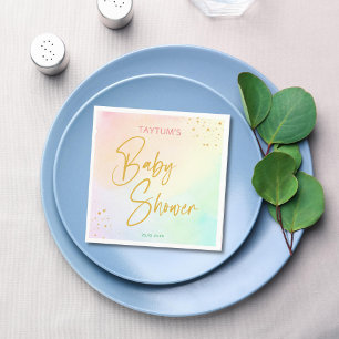 Serviette En Papier Pastel arc-en-ciel ombre baby shower imprimé