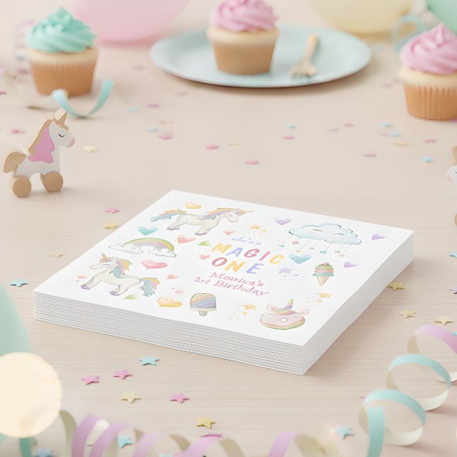 Serviette En Papier Pastel arc-en-ciel unicorne magie un anniversaire (Créateur téléchargé)