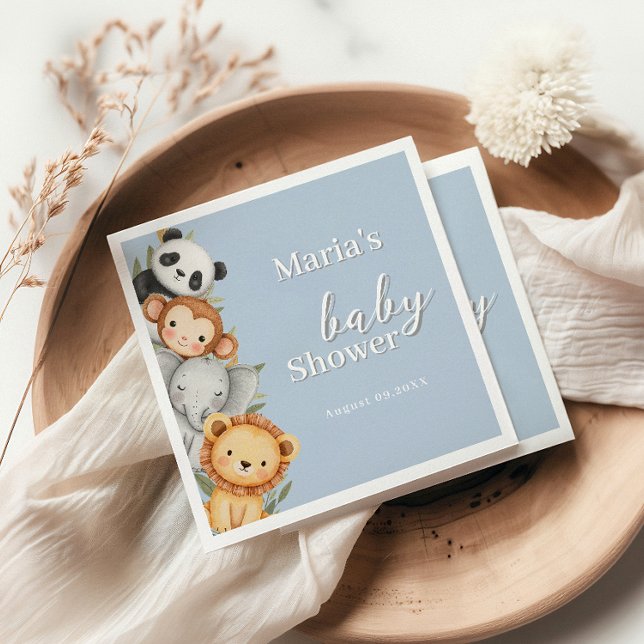 Serviette En Papier Pastel Baby shower tropical Jungle Safari Animaux (Créateur téléchargé)