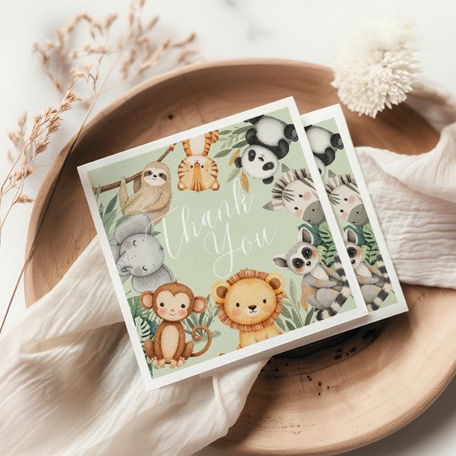 Serviette En Papier Pastel baby shower tropical Jungle Safari Animaux (Créateur téléchargé)