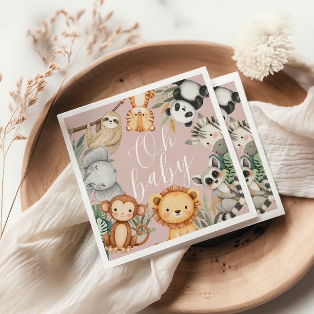 Serviette En Papier Pastel baby shower tropical Jungle Safari Animaux (Créateur téléchargé)
