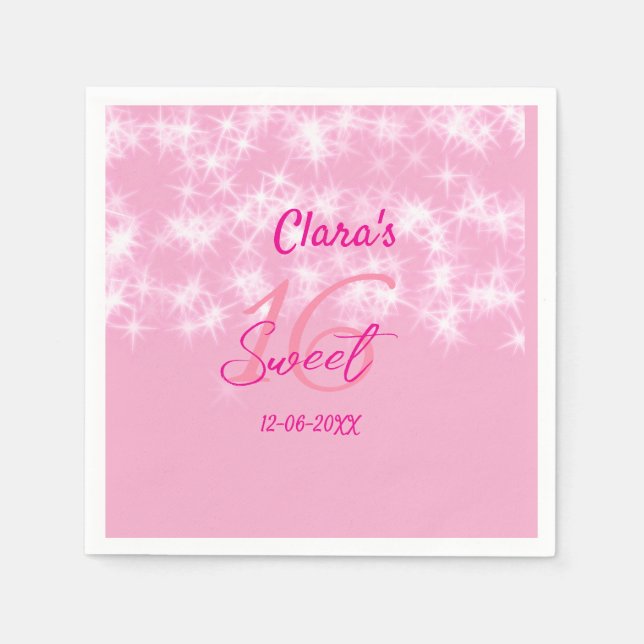 Serviette En Papier Pastel bébé rose doux 16 anniversaire ajouter nom  (Devant)