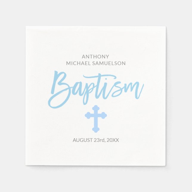 Serviette En Papier Pastel Bleu Blanc Personnalisé Boy Cross BAPTISM (Devant)