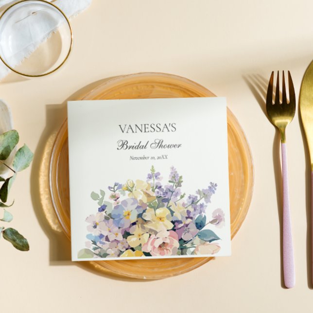 SERVIETTE EN PAPIER PASTEL BLOOMING FLEUR SAUVAGE MONOGRAMME BRIDAL (Créateur téléchargé)