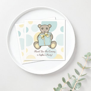Serviette En Papier Pastel Blue and Yellow Cute Teddy Bear