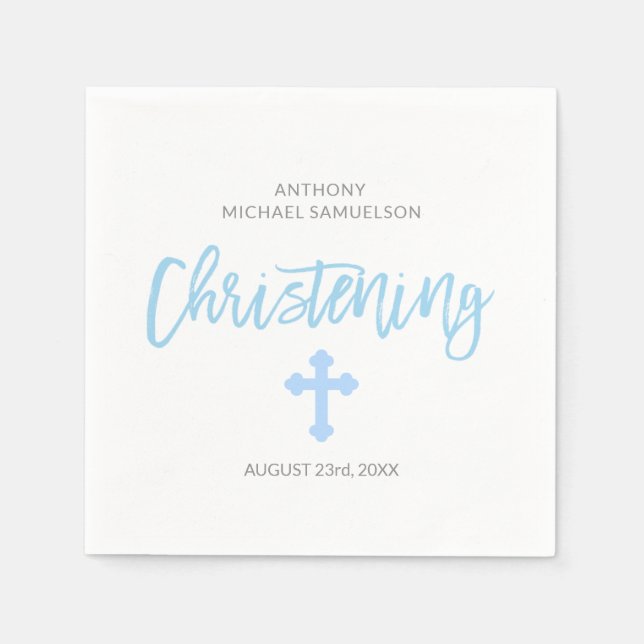 Serviette En Papier Pastel Blue Boy Cross CHRISTENING Personnalisé (Devant)