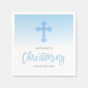 Serviette En Papier Pastel Blue Boy Cross CHRISTENING Personnalisé
