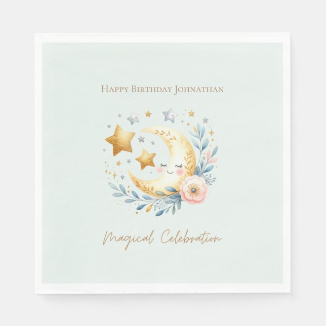 Serviette En Papier Pastel Blue Cute Baby Moon 1er Anniversaire (Devant)