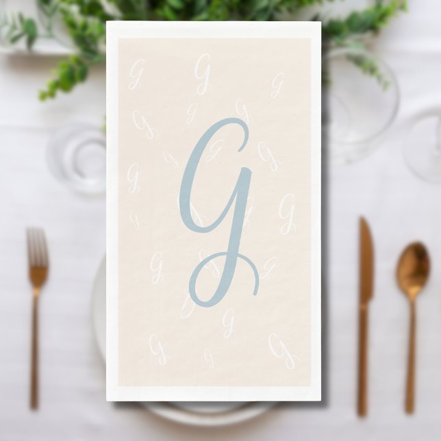 Serviette En Papier Pastel Blue Elegant Double Monogramme | Lin (Créateur téléchargé)