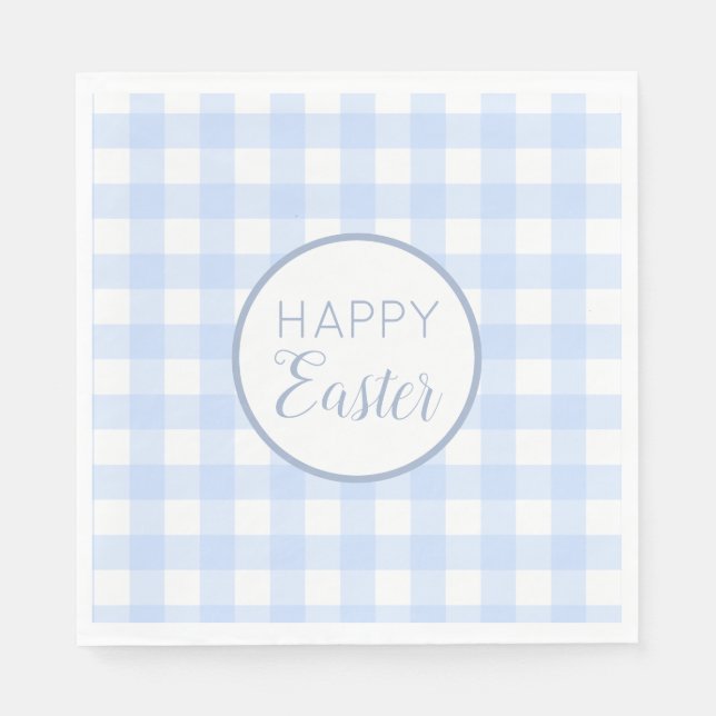 Serviette En Papier Pastel Blue Happy Pâques Plaid Motif (Devant)