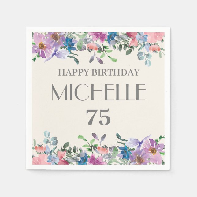 Serviette En Papier Pastel Blue Purple Pink Floral 75e Anniversaire Fe (Devant)
