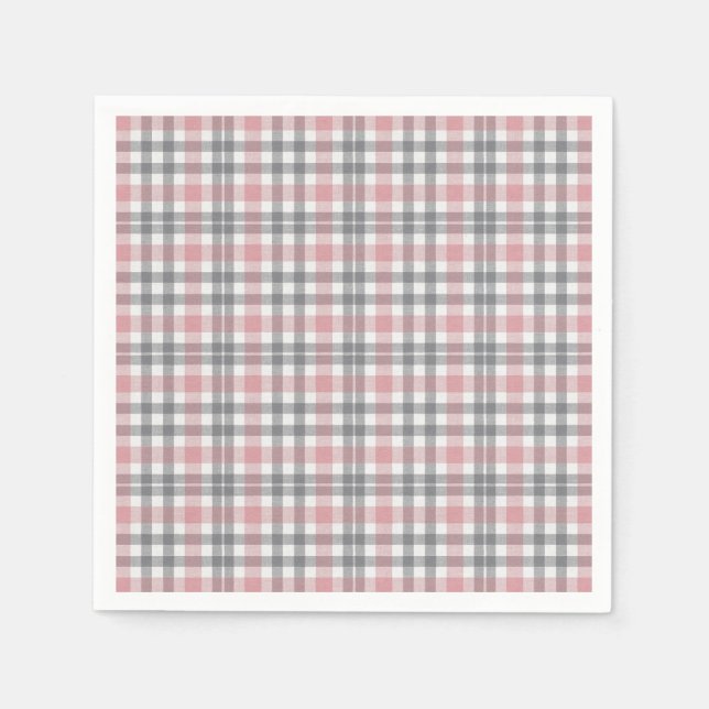 Serviette En Papier Pastel Blush Pink Gray White Plaid Pattern (Devant)