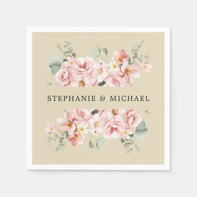 Serviette En Papier Pastel Blush Rose Floral Mariage botanique (Devant)
