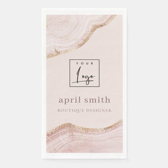 Serviette En Papier Pastel Blush Rose Gold Agate Marbre Texture Logo (Devant)