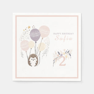 Serviette En Papier Pastel Boho Hedgehog et Balloons Anniversaire