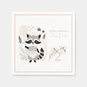 Serviette En Papier Pastel Boho Raccoon et Ballons Anniversaire