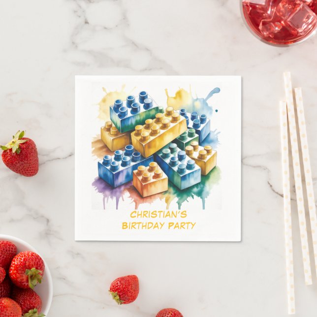 Serviette En Papier Pastel Building Block Splash Boy Birthday Party (En situation)