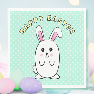 Serviette En Papier Pastel Bunny Bunny Caricature rose Blanc Jaune Aqu
