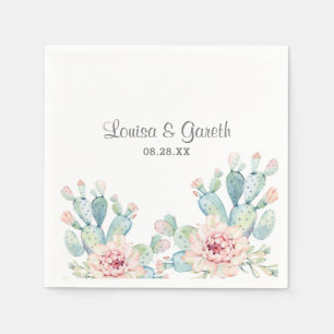 Serviette En Papier Pastel Cactus Mariage Fleur Personnalisé