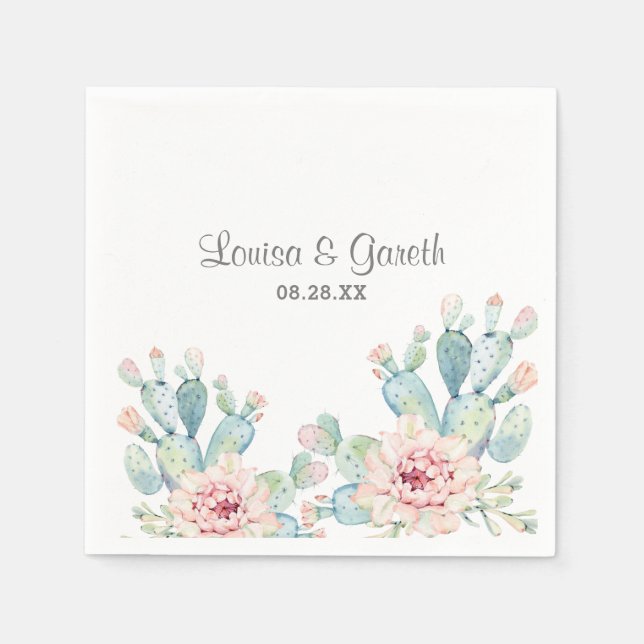 Serviette En Papier Pastel Cactus Mariage Fleur Personnalisé (Devant)