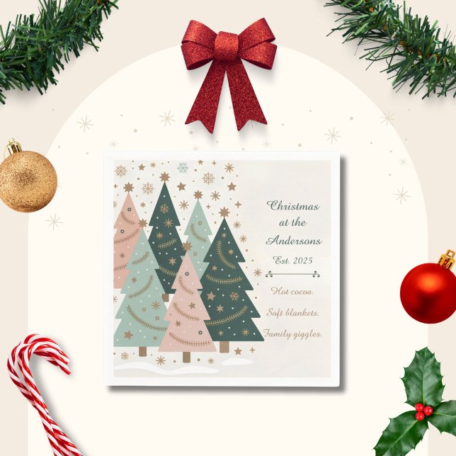 Serviette En Papier Pastel Christmas Trees Personalized Holiday (Créateur téléchargé)